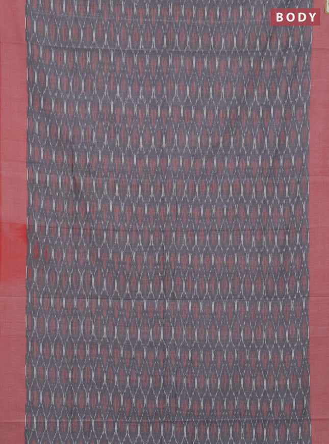 Ikat cotton saree grey and red with allover ikat weaves and simple border