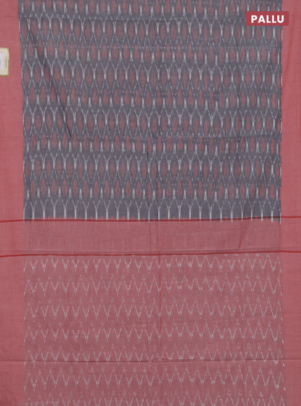 Ikat cotton saree grey and red with allover ikat weaves and simple border