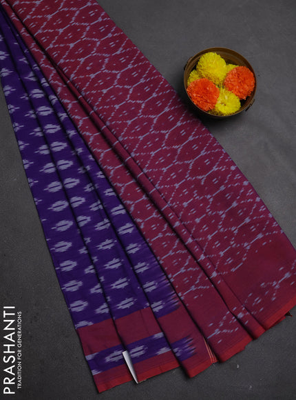 Ikat cotton saree violet and red with allover ikat woven butta weaves and rettapet ikat woven border