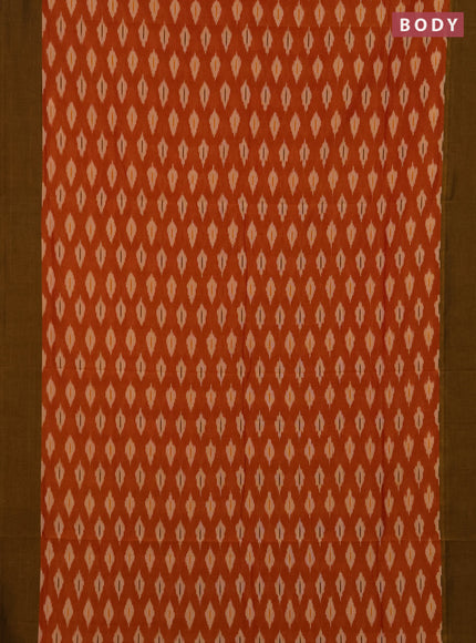 Ikat cotton saree sunset orange and dark mustard with allover ikat woven butta weaves and simple border