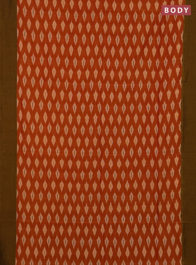 Ikat cotton saree sunset orange and dark mustard with allover ikat woven butta weaves and simple border