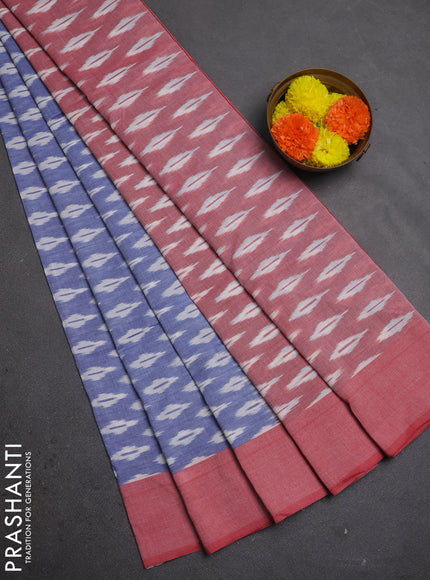 Ikat cotton saree blue and red with allover ikat woven butta weaves and rettapet ikat woven border