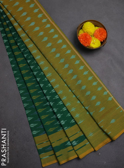 Ikat cotton saree green and lime green with allover ikat weaves and rettapet ikat woven border