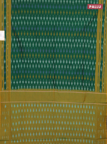 Ikat cotton saree green and lime green with allover ikat weaves and rettapet ikat woven border
