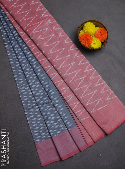 Ikat cotton saree grey and red with allover ikat weaves and simple border