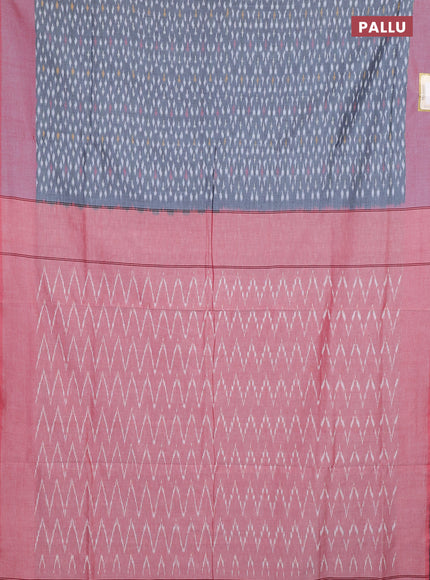 Ikat cotton saree grey and red with allover ikat weaves and simple border
