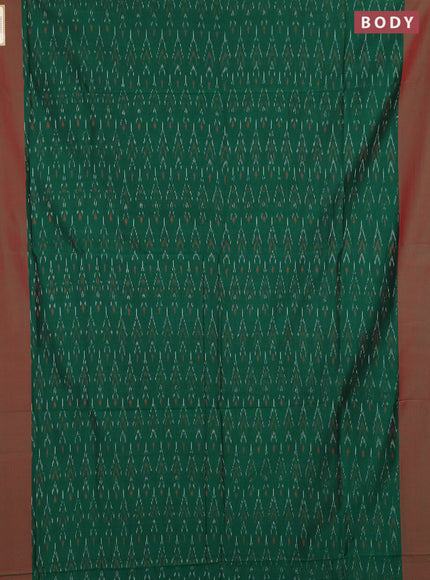 Ikat cotton saree green and red with allover ikat weaves and simple border