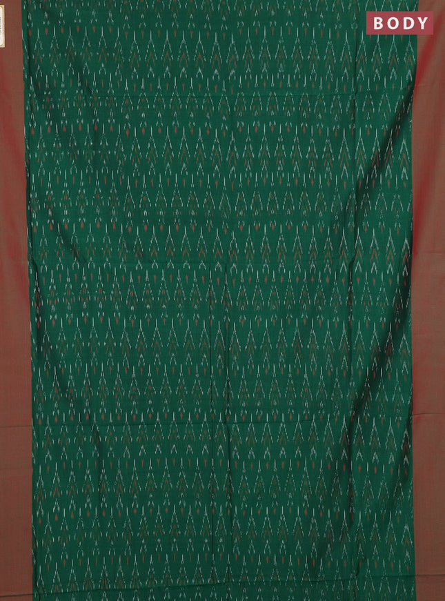 Ikat cotton saree green and red with allover ikat weaves and simple border
