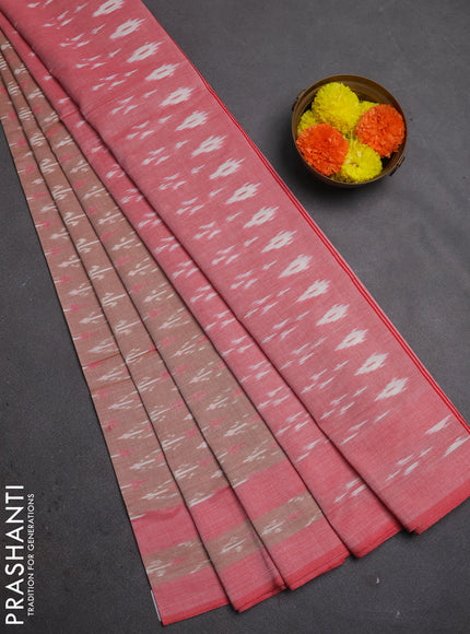 Ikat cotton saree sandal and red with allover ikat weaves and rettapet ikat woven border