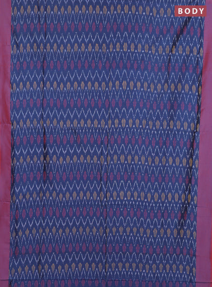 Ikat cotton saree peacock blue and maroon with allover ikat weaves and simple border