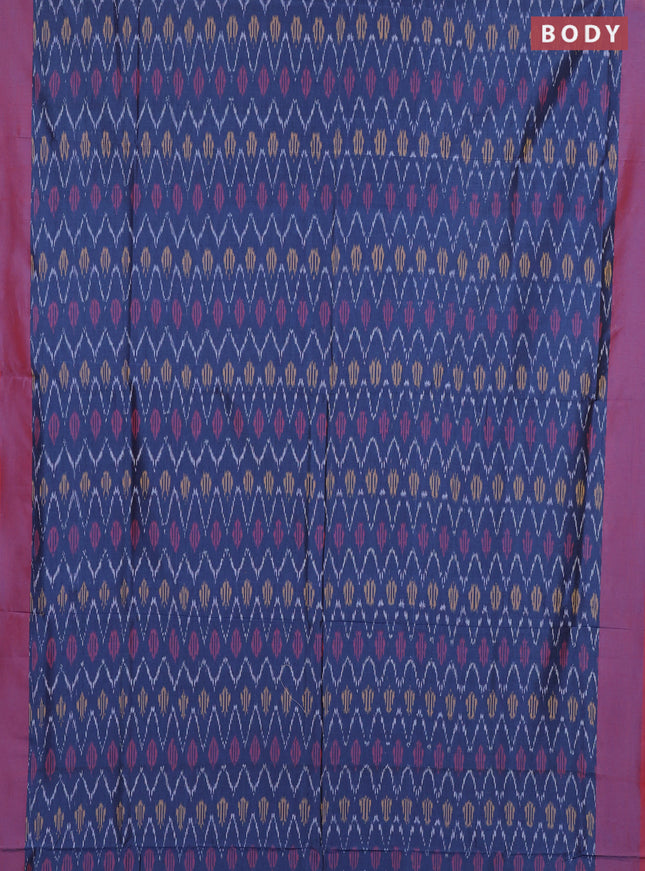 Ikat cotton saree peacock blue and maroon with allover ikat weaves and simple border