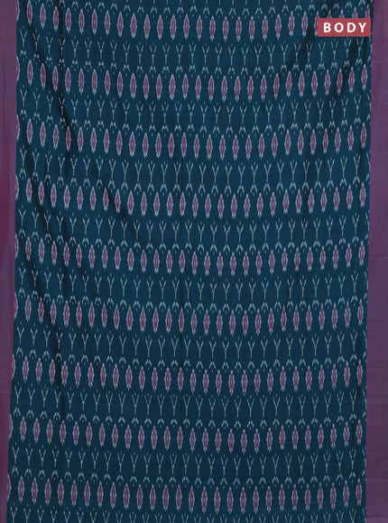 Ikat cotton saree peacock green and pink with allover ikat weaves and simple border