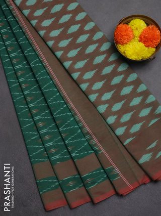 Ikat cotton saree green and red with allover ikat weaves and rettapet ikat woevn border
