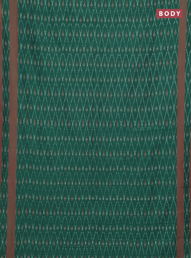 Ikat cotton saree green and red with allover ikat weaves and rettapet ikat woevn border