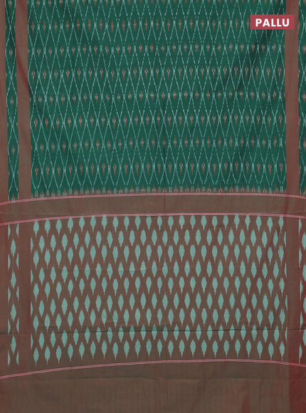 Ikat cotton saree green and red with allover ikat weaves and rettapet ikat woevn border