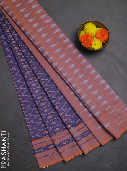 Ikat cotton saree violet and mustard yellow with allover ikat weaves and rettapet ikat woevn border