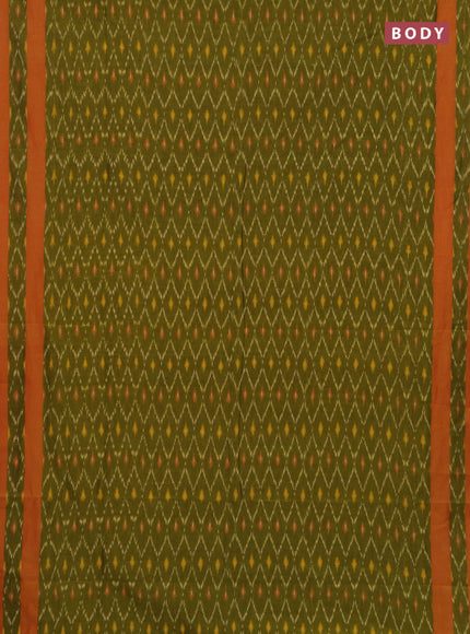 Ikat cotton saree light green and orange with allover ikat weaves and rettapet ikat woevn border