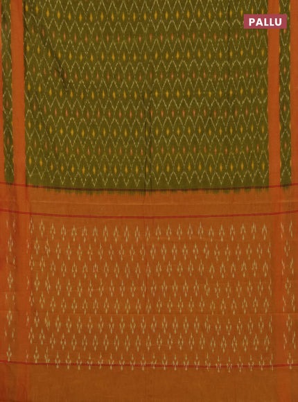 Ikat cotton saree light green and orange with allover ikat weaves and rettapet ikat woevn border