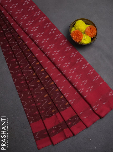 Ikat cotton saree deep maroon and red with allover ikat weaves and rettapet ikat woevn border