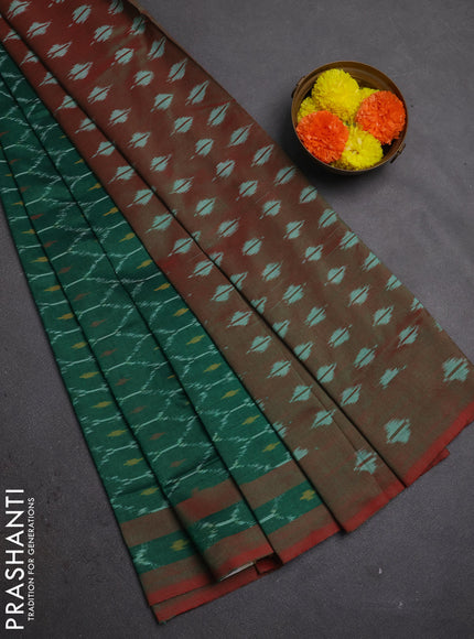 Ikat cotton saree green and red with allover ikat weaves and rettapet ikat woevn border