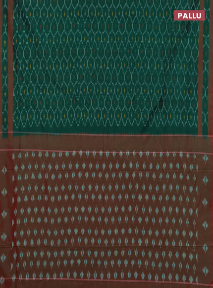 Ikat cotton saree green and red with allover ikat weaves and rettapet ikat woevn border