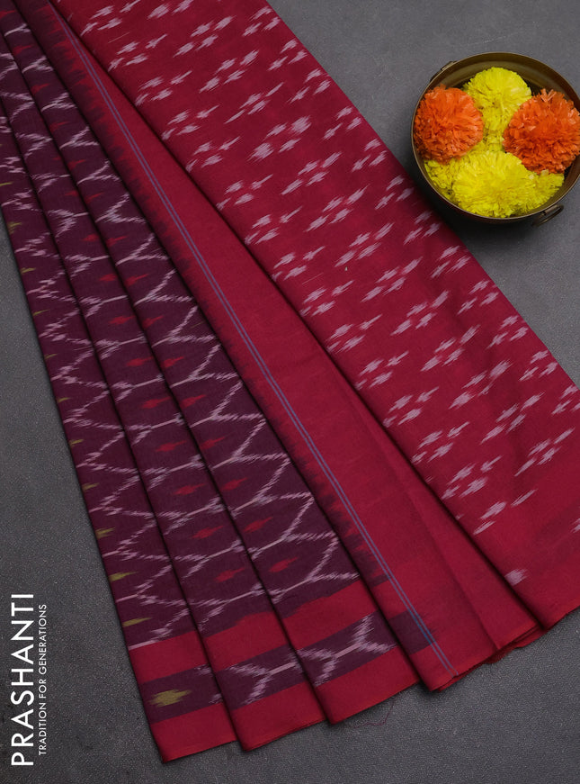 Ikat cotton saree magenta pink and pink with allover ikat weaves and rettapet ikat woevn border