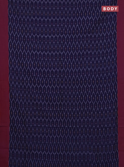 Ikat cotton saree navy blue and red with allover ikat weaves and simple border