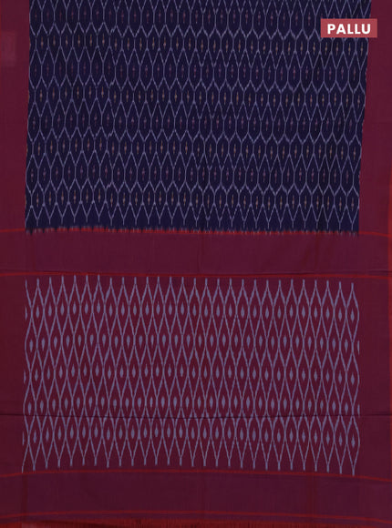 Ikat cotton saree navy blue and red with allover ikat weaves and simple border