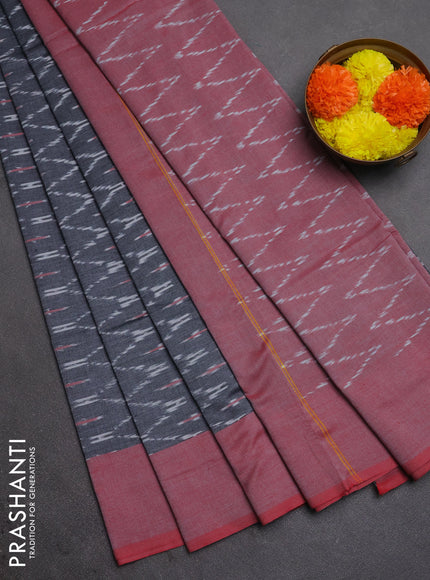 Ikat cotton saree grey and red with allover ikat weaves and simple border