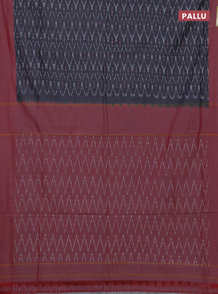 Ikat cotton saree grey and red with allover ikat weaves and simple border
