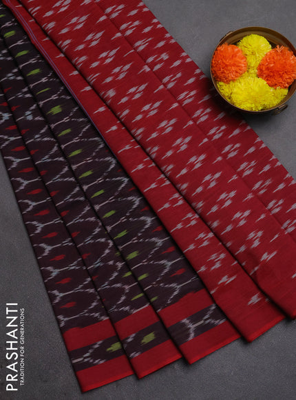 Ikat cotton saree deep maroon and red with allover ikat weaves and simple border