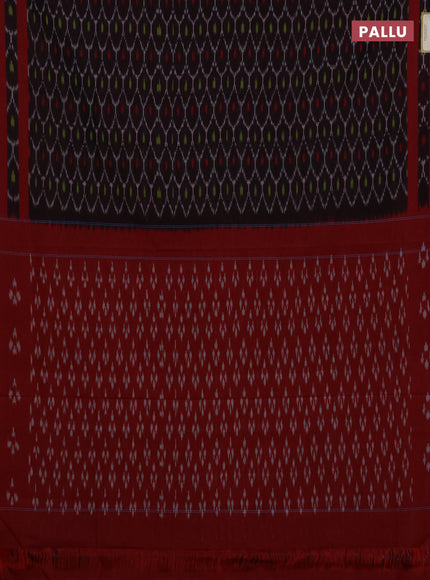 Ikat cotton saree deep maroon and red with allover ikat weaves and simple border