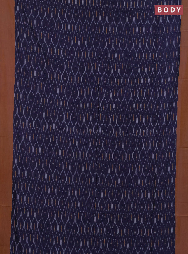 Ikat cotton saree navy blue and mustard yellow with allover ikat weaves and simple border