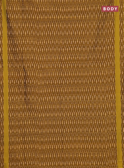 Ikat cotton saree dark mustard and lime green with allover ikat weaves and rettapet ikat border