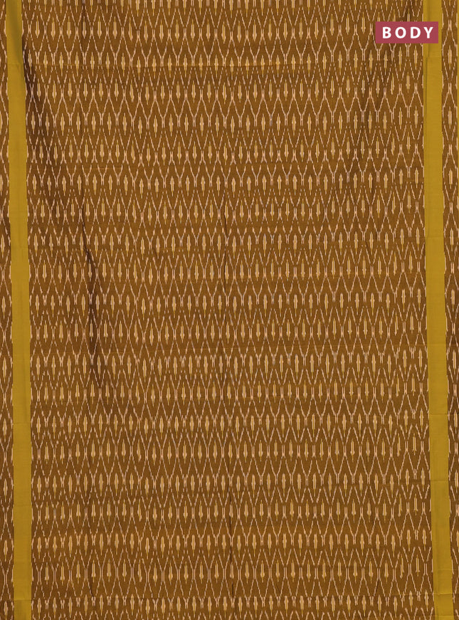 Ikat cotton saree dark mustard and lime green with allover ikat weaves and rettapet ikat border