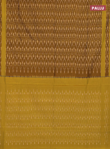 Ikat cotton saree dark mustard and lime green with allover ikat weaves and rettapet ikat border