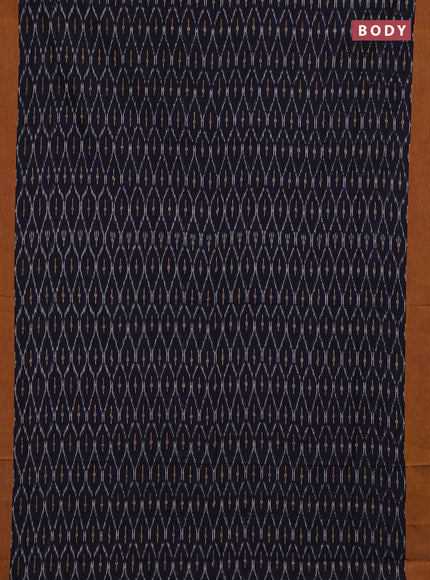 Ikat cotton saree deep navy blue and dark mustard with allover ikat weaves and simple border