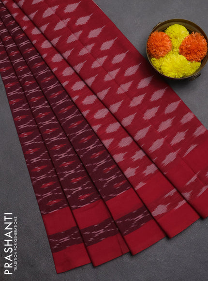Ikat cotton saree wine shade and maroon with allover ikat weaves and rettapet ikat border