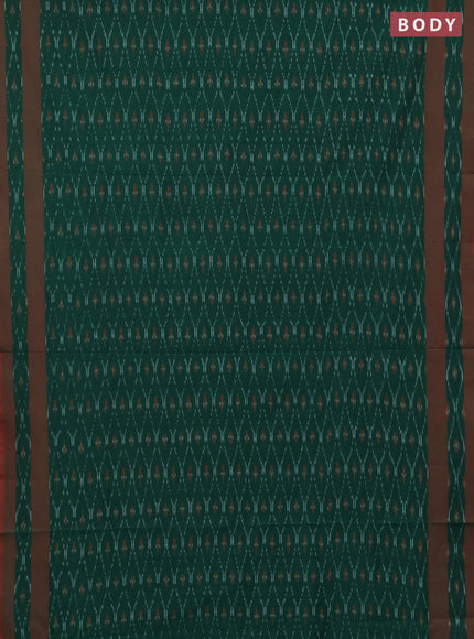 Ikat cotton saree green and maroon with allover ikat weaves and rettapet ikat border
