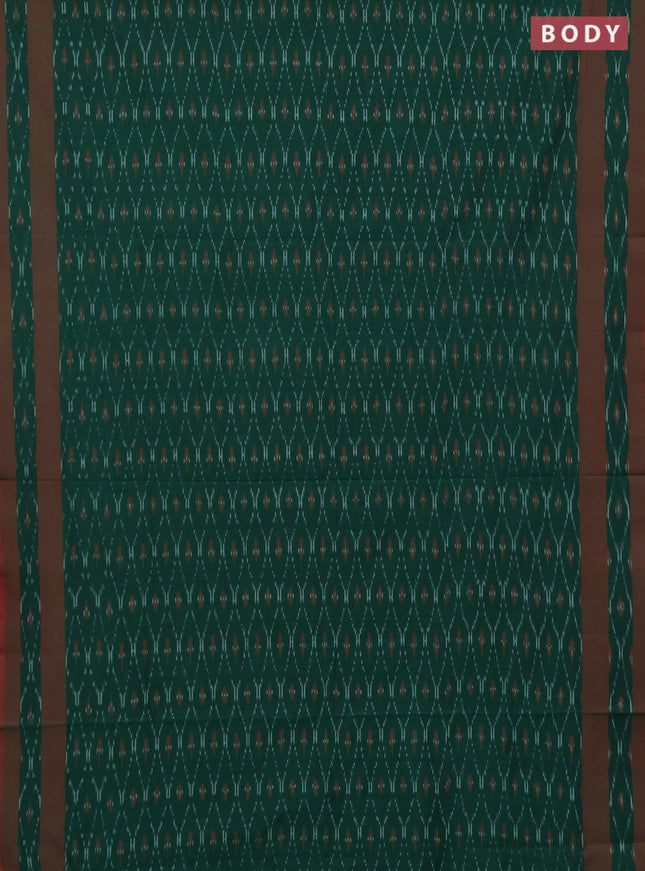 Ikat cotton saree green and maroon with allover ikat weaves and rettapet ikat border