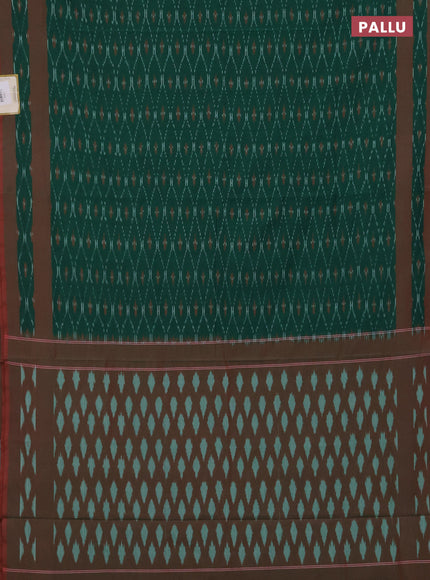 Ikat cotton saree green and maroon with allover ikat weaves and rettapet ikat border