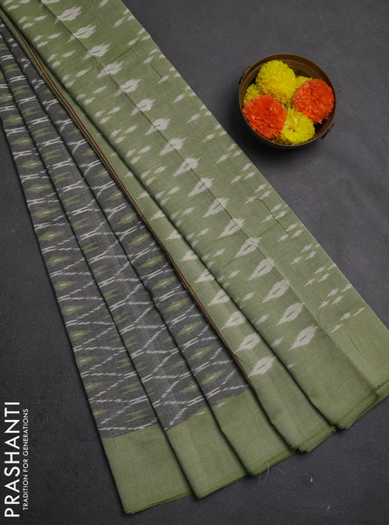 Ikat cotton saree grey and pastel green with allover ikat weaves and simple border