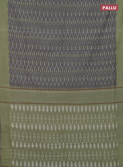 Ikat cotton saree grey and pastel green with allover ikat weaves and simple border