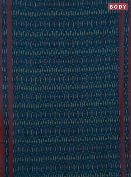 Ikat cotton saree peacock green and maroon with allover ikat weaves and rettapet ikat border