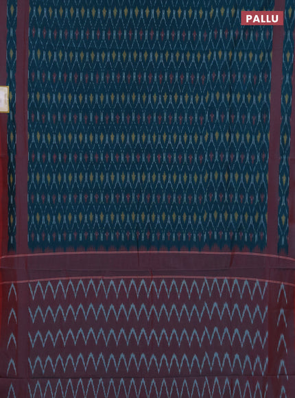 Ikat cotton saree peacock green and maroon with allover ikat weaves and rettapet ikat border