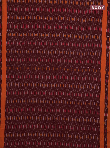 Ikat cotton saree deep maroon and dark mustard with allover ikat weaves and rettapet ikat border