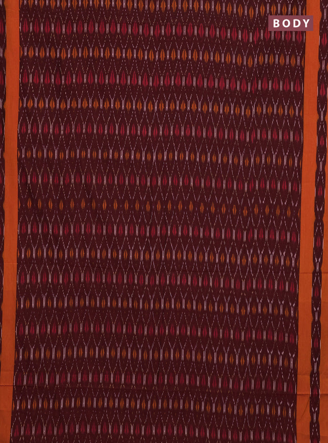 Ikat cotton saree deep maroon and dark mustard with allover ikat weaves and rettapet ikat border