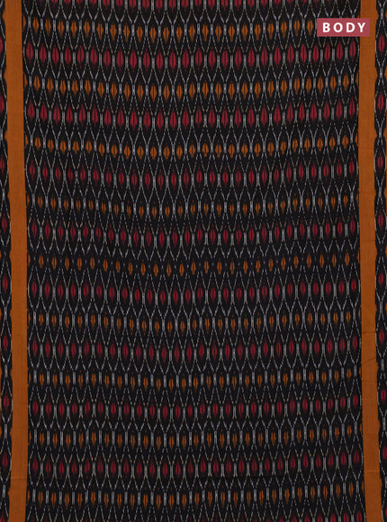 Ikat cotton saree black and dark mustard with allover ikat weaves and rettapet ikat border