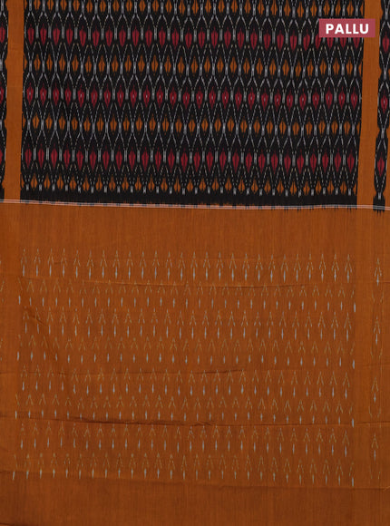 Ikat cotton saree black and dark mustard with allover ikat weaves and rettapet ikat border