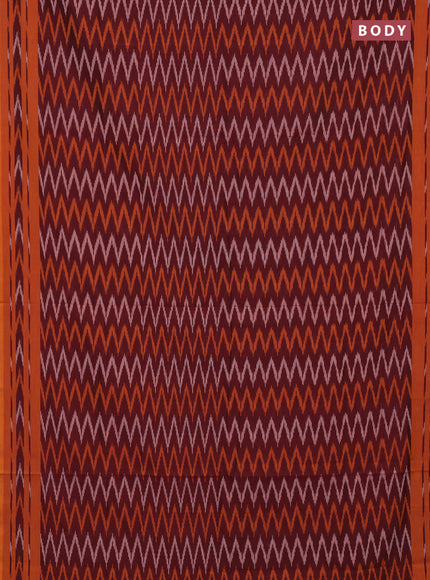 Ikat cotton saree deep maroon and mango yellow with allover ikat zigzag weaves and rettapet ikat border